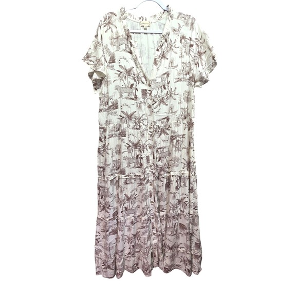Cloth & Portrait Dresses & Skirts - Cloth and Portrait Safari Toile Maxi Dress Sz XL Cream Leopard Tiered Jungle